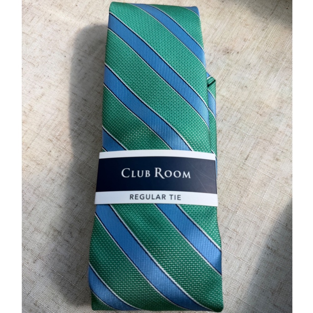 Club Room Mens Rush Stripe Regular Tie Mint Green Blue NWT $55 0031